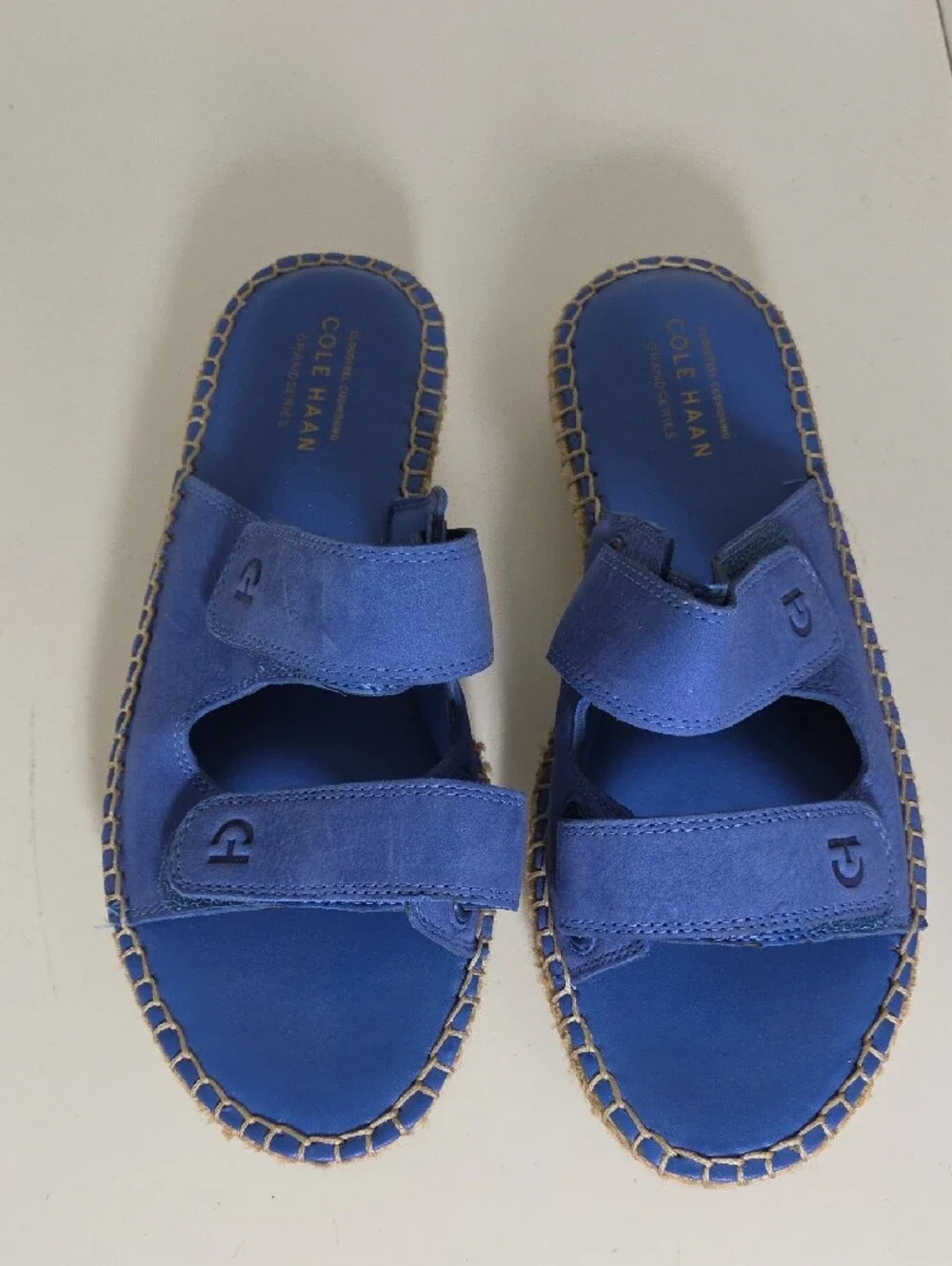 Cole Haan Cobalt Blue Suede Espadrille Slide Sandals